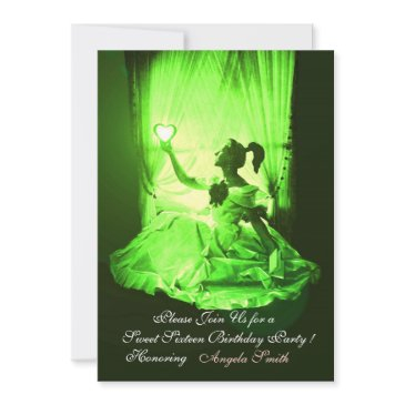 sweet 16 party,emerald green black damask invitation