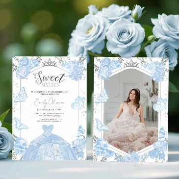 sweet 16 photo invitation | dusty blue dress