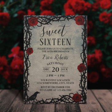 sweet 16 rose & thorn vintage fairytale birthday invitation