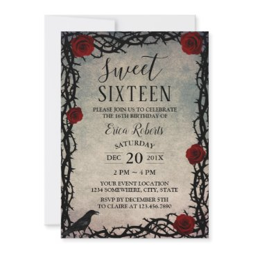 sweet 16 rose & thorn vintage fairytale birthday invitation
