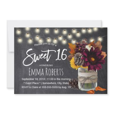 sweet 16 rustic autumn floral mason jar chalkboard invitation