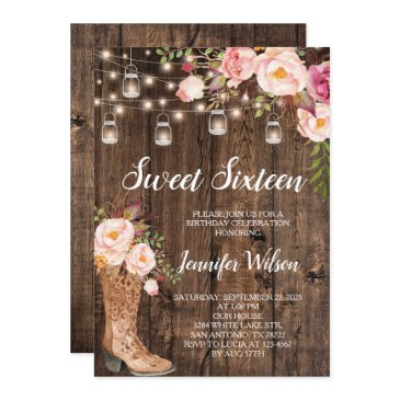 sweet 16 rustic boho floral string lights invitation