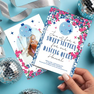 sweet 16 santorini musical bougainvillea mamma mia invitation