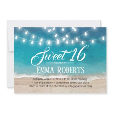 sweet 16 summer beach & string lights invitation