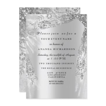 sweet 16th bridal shower silver royal gray diamond invitation