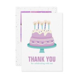 Small Sweet Birthday Cake Kids Party Thank You Invitations Front View
