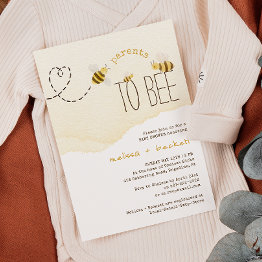 Small Sweet Bumblebee Parents To Bee Couples Baby Shower Invitation Front View