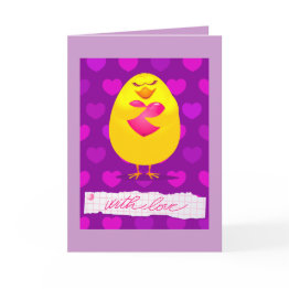 Small Sweet Chick In Love With Message, Greeting Invitations Front View
