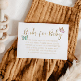 Small Sweet Gold Butterfly Baby Shower Book Request Enclosure Invitations Front View