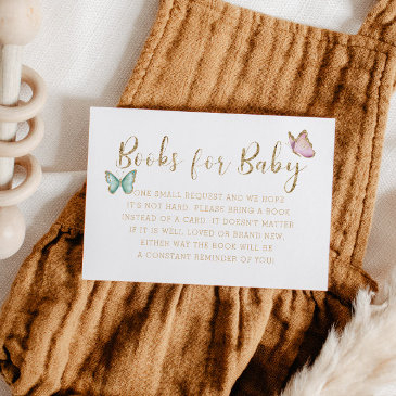 sweet gold butterfly baby shower book request enclosure invitations