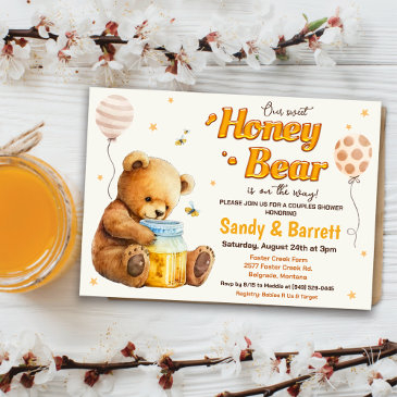sweet honey bear baby shower invitation
