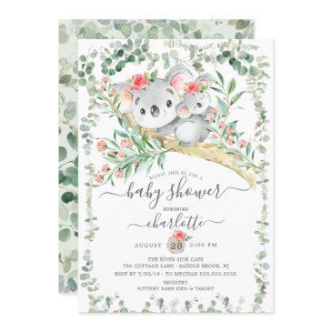 sweet koala bear girls baby shower invitation