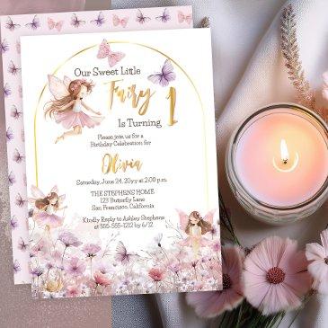 sweet little fairy wildflowers 1st birthday party foil invitation