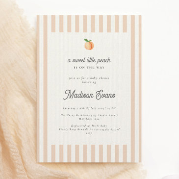sweet little peach baby shower invite with stripes