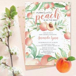 Small Sweet Little Peach Girls Baby Shower Invitation Front View