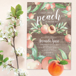 Small Sweet Little Peach Girls Baby Shower Invitation Front View