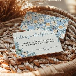 Small Sweet Little Pumpkin Blue Autumn Diaper Raffle Enclosure Invitations Front View