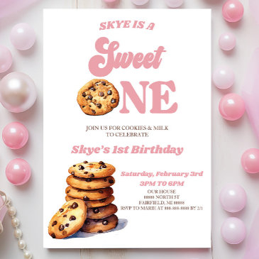 sweet one cookies and milk 1st birthday party invitation