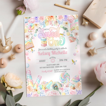 sweet one pastel candy shoppe first birthday invitation