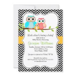 Small Sweet Owl Baby Shower Invite / Boy Front View