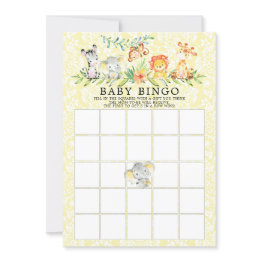 Small Sweet Safari Animals Bingo Baby Shower Game Invitation Front View