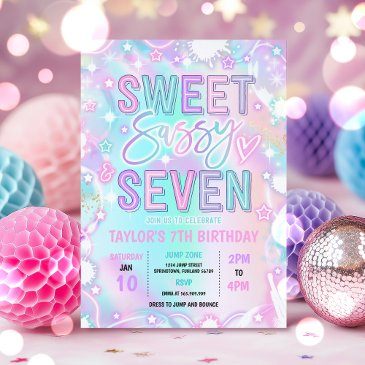 sweet sassy and seven neon glow 7th birthday party invitation