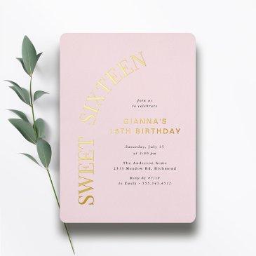 sweet sixteen | blush pink and gold 16th birthday foil invitation