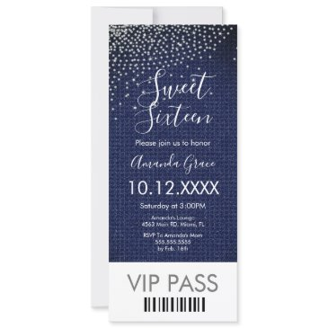 sweet sixteen denim diamonds gem ticket invitation