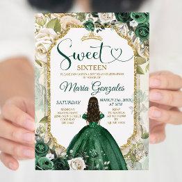 Small Sweet Sixteen Emerald Green & Gold Birthday Party Invitation Front View