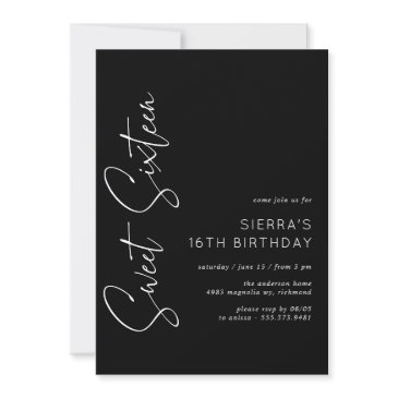 sweet sixteen | modern minimal black 16th birthday invitation