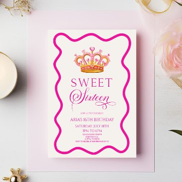 sweet sixteen princess crown 16th birthday party invitation