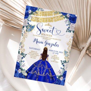 sweet sixteen royal blue butterfly birthday party invitation