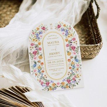 sweet spring wildflower meadow garden arch wedding invitation