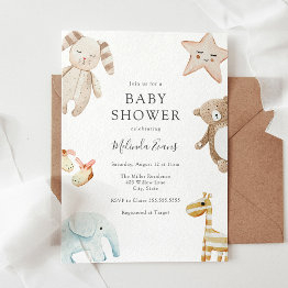 Small Sweet Vintage Baby Toys Shower Invitation Front View
