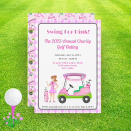 Small Swing For Pink Golf Outing Breast Cancer Awareness Invitation Front View