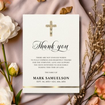 sympathy memorial religious cross ecru gold thank thank you invitations