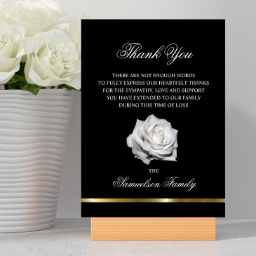 sympathy memorial white rose black gold photo thank you invitations