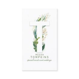 Small T Letter Monogram Gold Greenery Leaves Elegant Business Invitations Front View