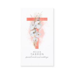 Small T Letter Monogram White Orchids And Pampas Grass Business Invitations Front View