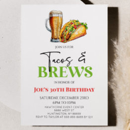 Small Tacos And Brews Beer Glass Birthday Party Invitation Front View