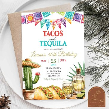 tacos and tequila 40th adult birthday fiesta invitation