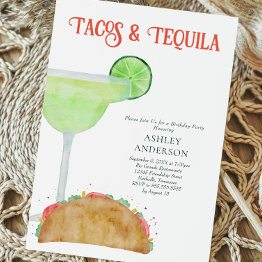 Small Tacos And Tequila Margarita Birthday Party Invitation Front View