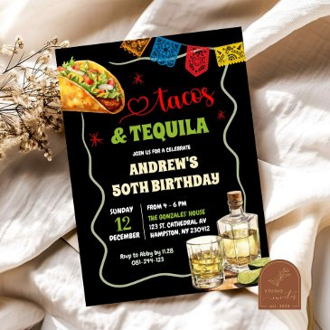 tacos tequila 50th adult spanish birthday fiesta invitation
