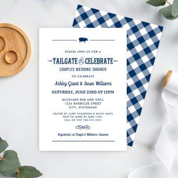 tailgate and celebrate navy blue wedding shower invitation