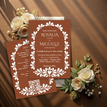 talavera terracotta boho arch mexican wedding invitation