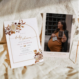 Small Talia Bohemian Terracotta Blush Arch Baby Shower I Invitation Front View