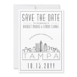 Small Tampa, Fl Wedding | Stylized Skyline Save The Date Invitation Front View