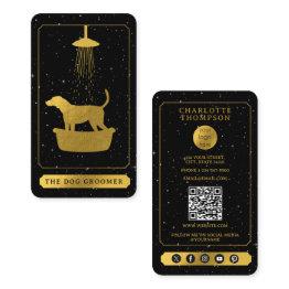Small Tarot Logo Dog Grooming Pet Groomer Black Gold Business Invitations Front View