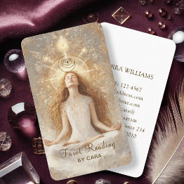 Small Tarot, Mystic Woman Eye Moon Gold Business Invitations Front View