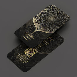 Small Tarot Reader Psychic Elegant Black Gold Mandala Business Invitations Front View